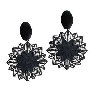 Boho Black Floral Earrings #1481
